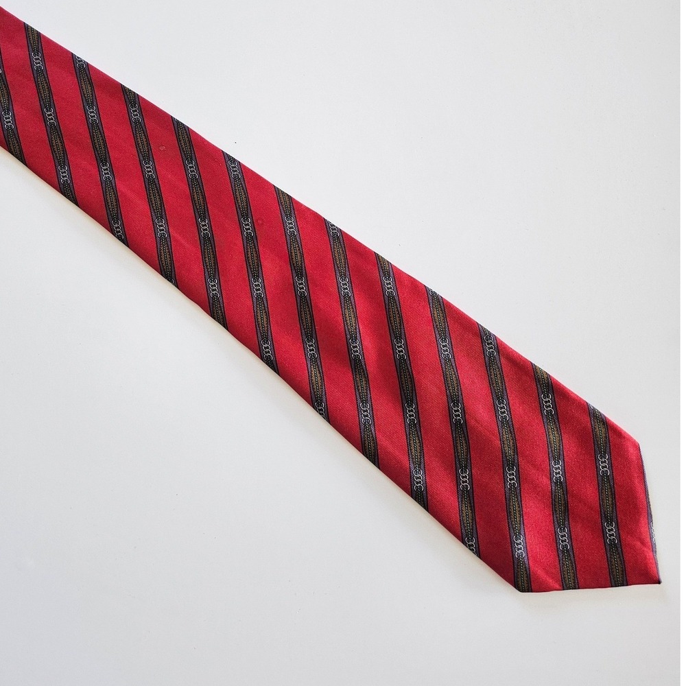 Burberry VTG 100% Silk Striped Rings Extra Maximalist Glamuratti Red Tie